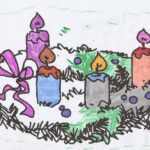 le coloriage de Simon fait pendant une partie de la messe